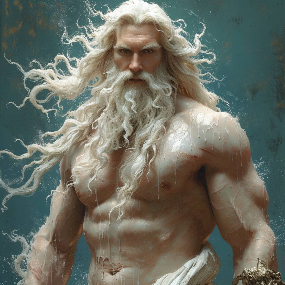 Descubre al dios del mar como nunca antes: atractivo, fuerte y dotado de un tridente, en la visión de Midjourney.