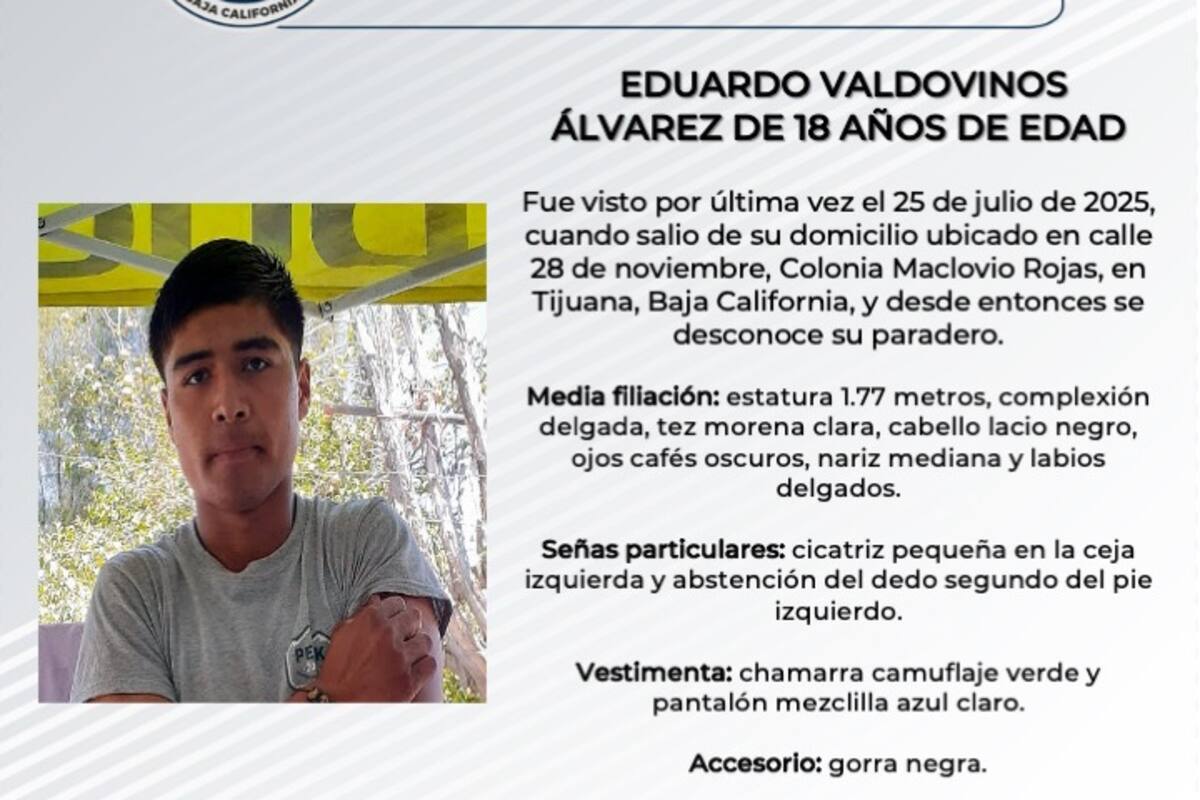 Se busca a Eduardo Valdovinos Álvarez de 18 años