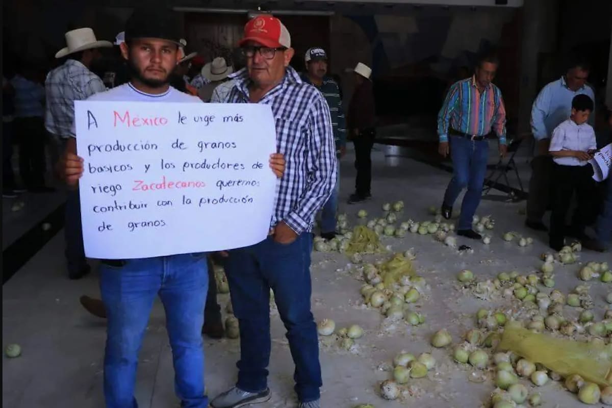 Campesinos en Zacatecas lanzan cebollas a Congreso como protesta ante crisis agrícola