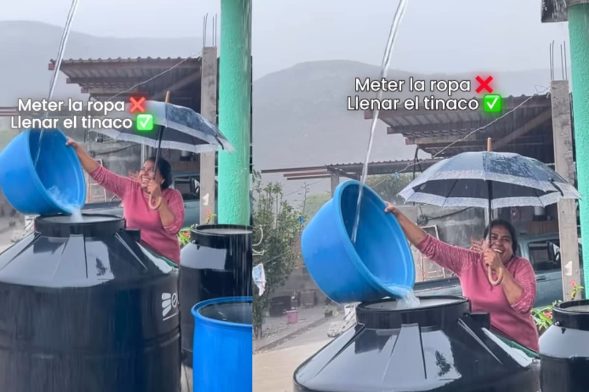“Ingenio mexicano”: mujer aprovecha la lluvia de forma ingeniosa para llenar su tinaco y se vuelve viral