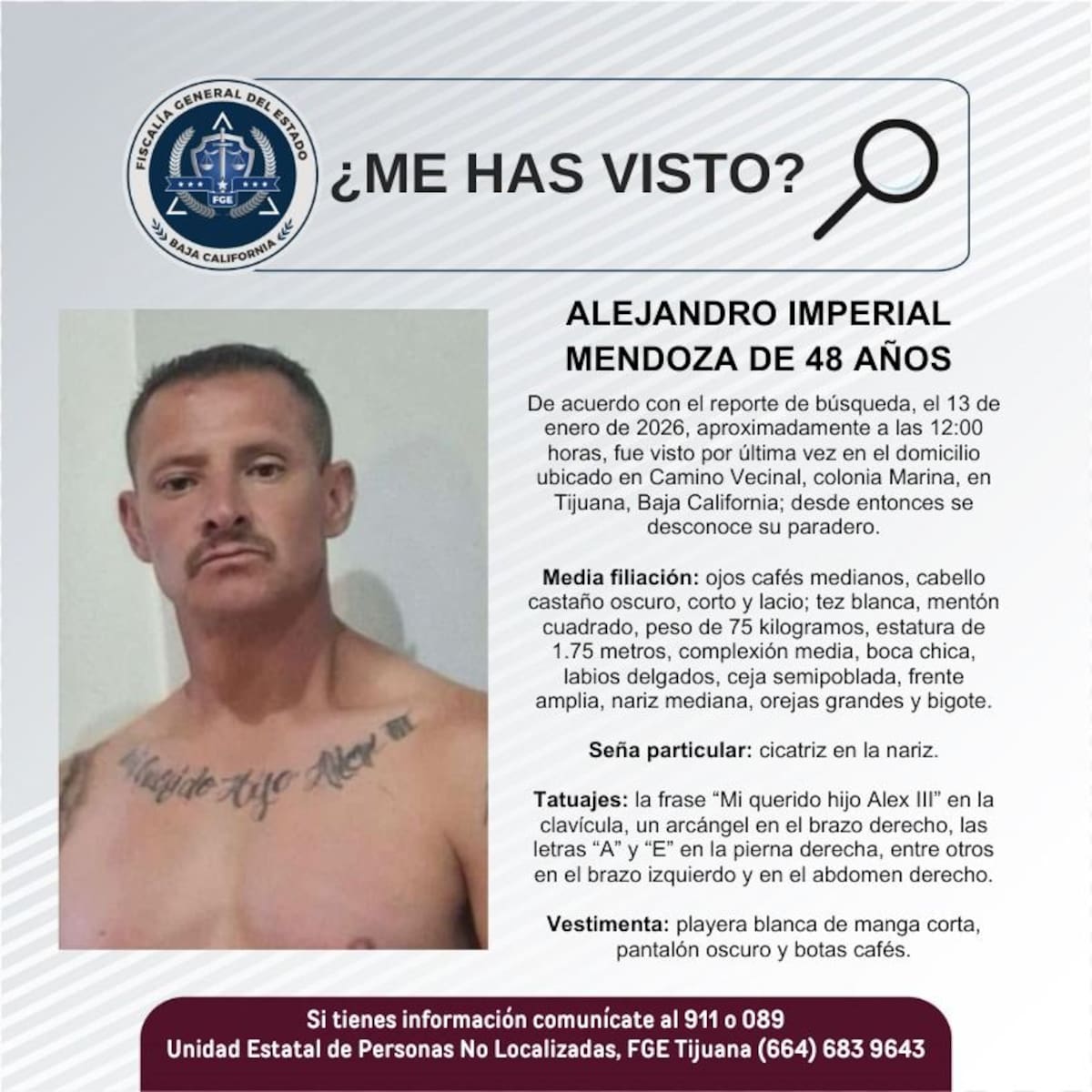 Fue visto por última vez el 13 de enero de 2026.