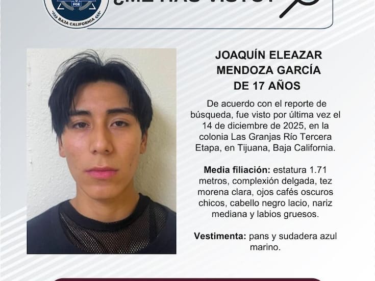 Se busca a Joaquín Eleazar Mendoza García, de 17 años