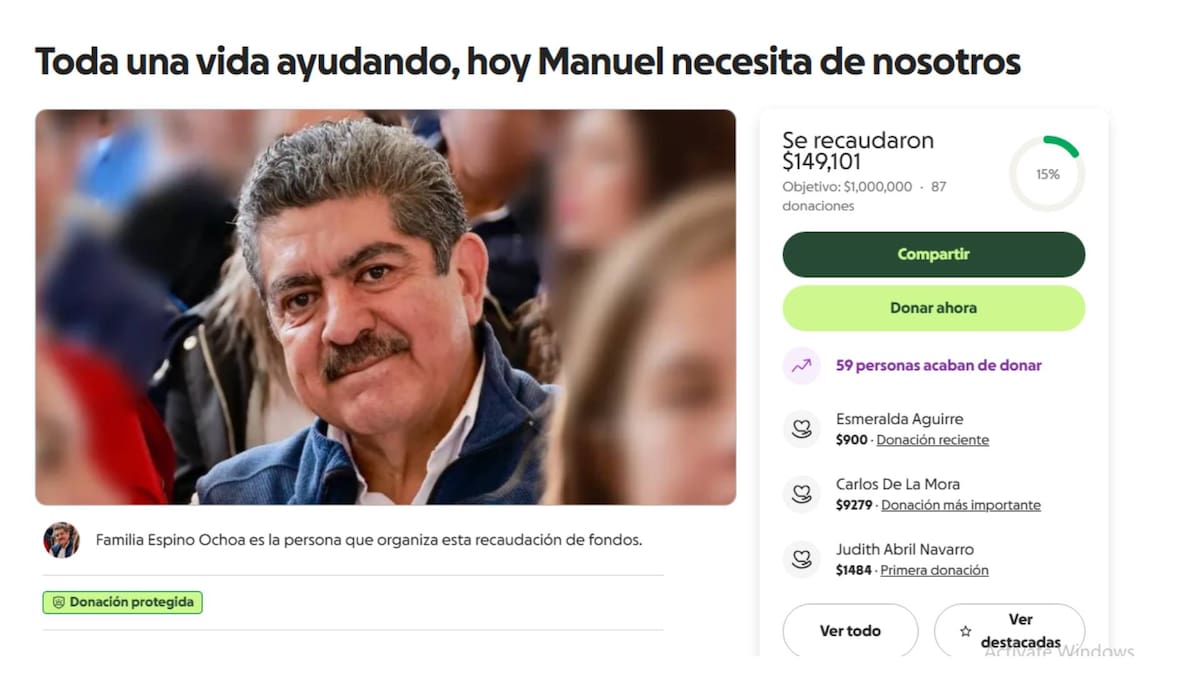 La recaudación final, según la propia página es de un millón de pesos. Hasta este domingo a las 5:32 de la tarde (hora CDMX) llevaban recaudados más de $149,101 pesos. Foto: Capture.