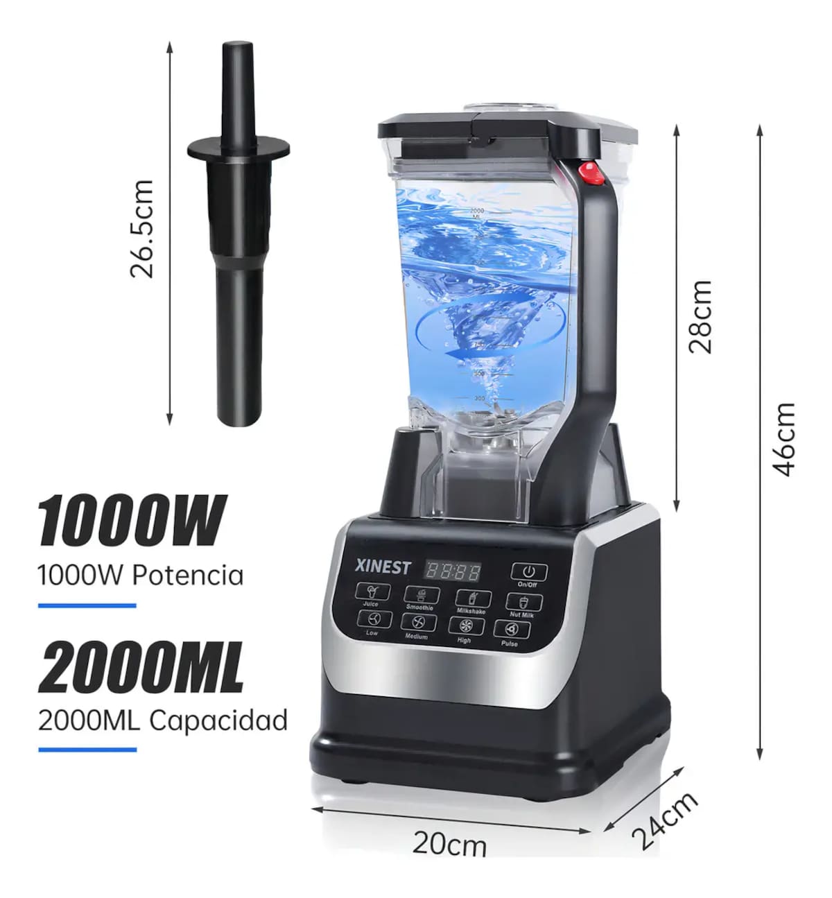 La licuadora Xinest cuenta con un motor de 1000 W, una capacidad total de 2.1 litros y tres velocidades, además de cuatro modos preestablecidos . | Foto: Mercado Libre