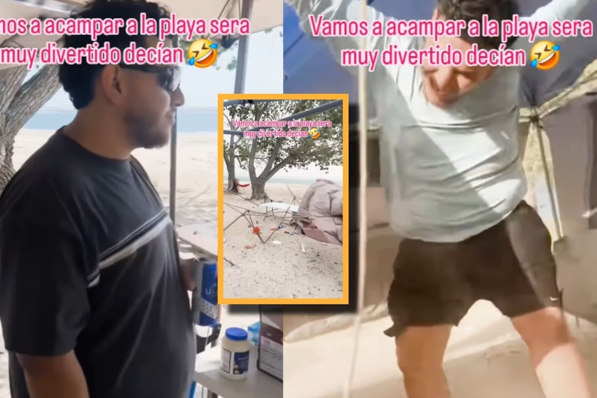 De campamento soñado a desastre: amigos enfrentan ventarrones y caos en la playa