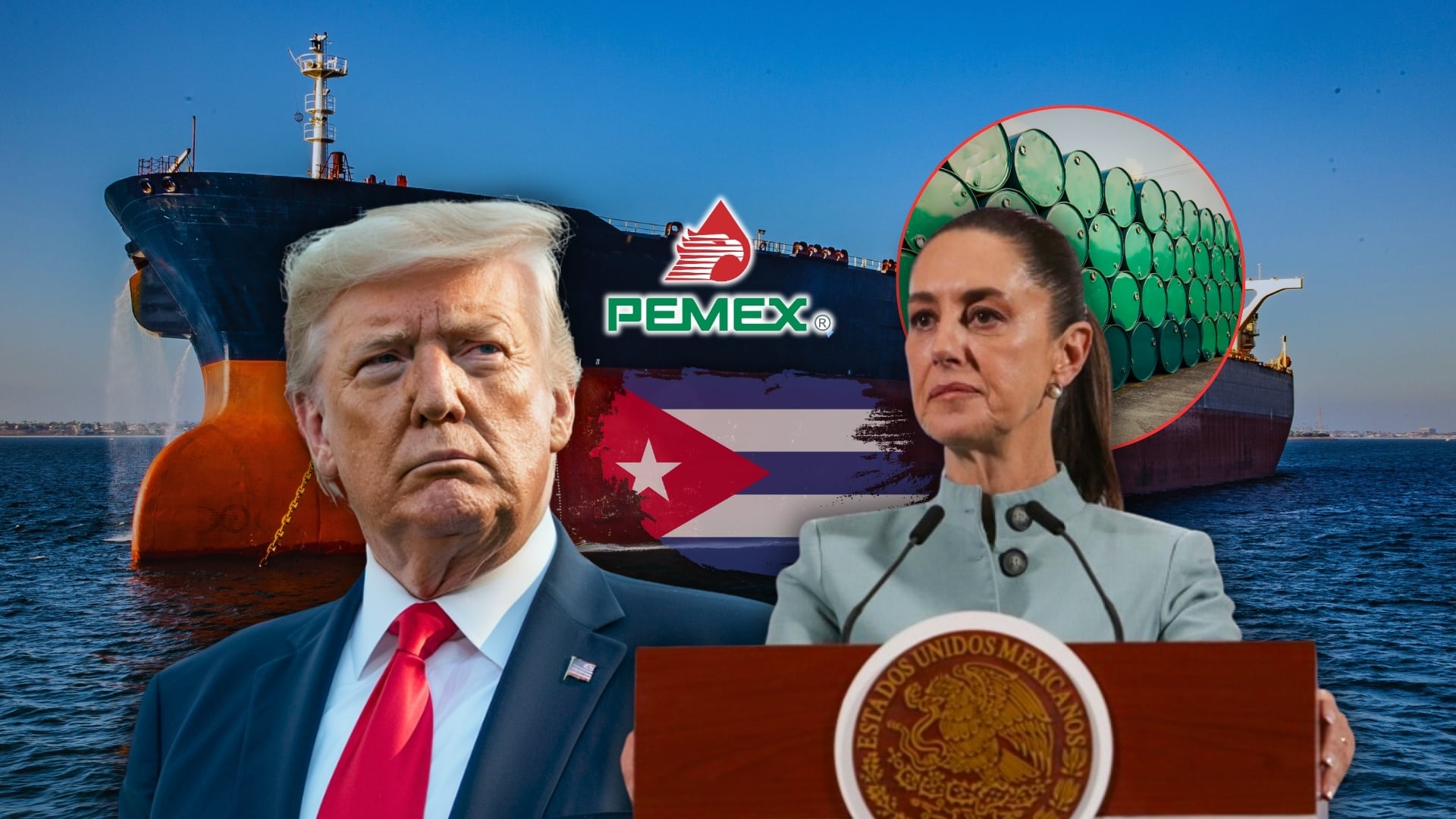 El Gobierno mexicano decidió priorizar su autonomía y su histórica relación con el pueblo cubano, aun cuando esto signifique caminar por una cuerda floja frente a las exigencias de sus vecinos del norte. Foto: Especial (Gobierno de México/Reuters/Pemex/Canva)