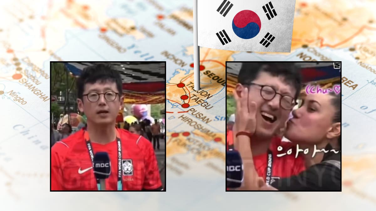 VIDEO: Mexicana sorprende a reportero surcoreano con un beso durante transmisión en vivo rumbo al Mundial 2026