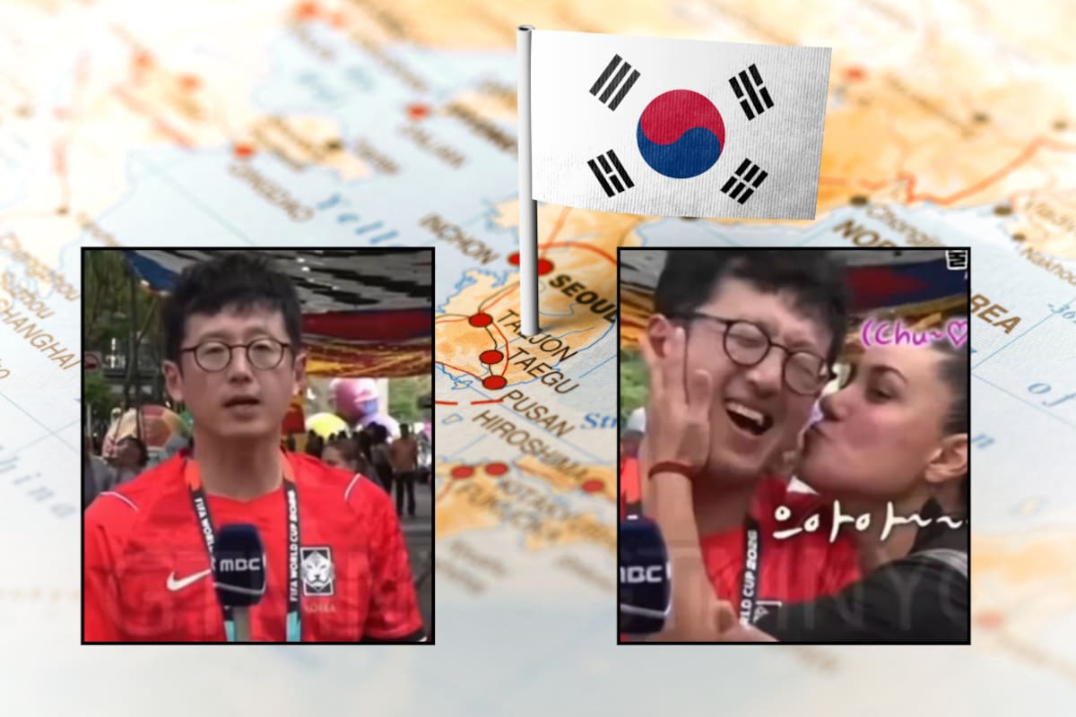 VIDEO: Mexicana sorprende a reportero surcoreano con un beso durante transmisión en vivo rumbo al Mundial 2026