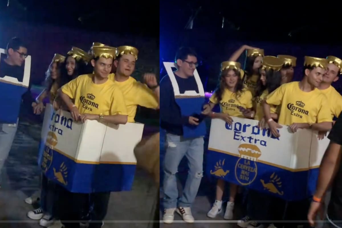 ¡Jóvenes generan sensación al disfrazarse como un six pack de cerveza Corona!