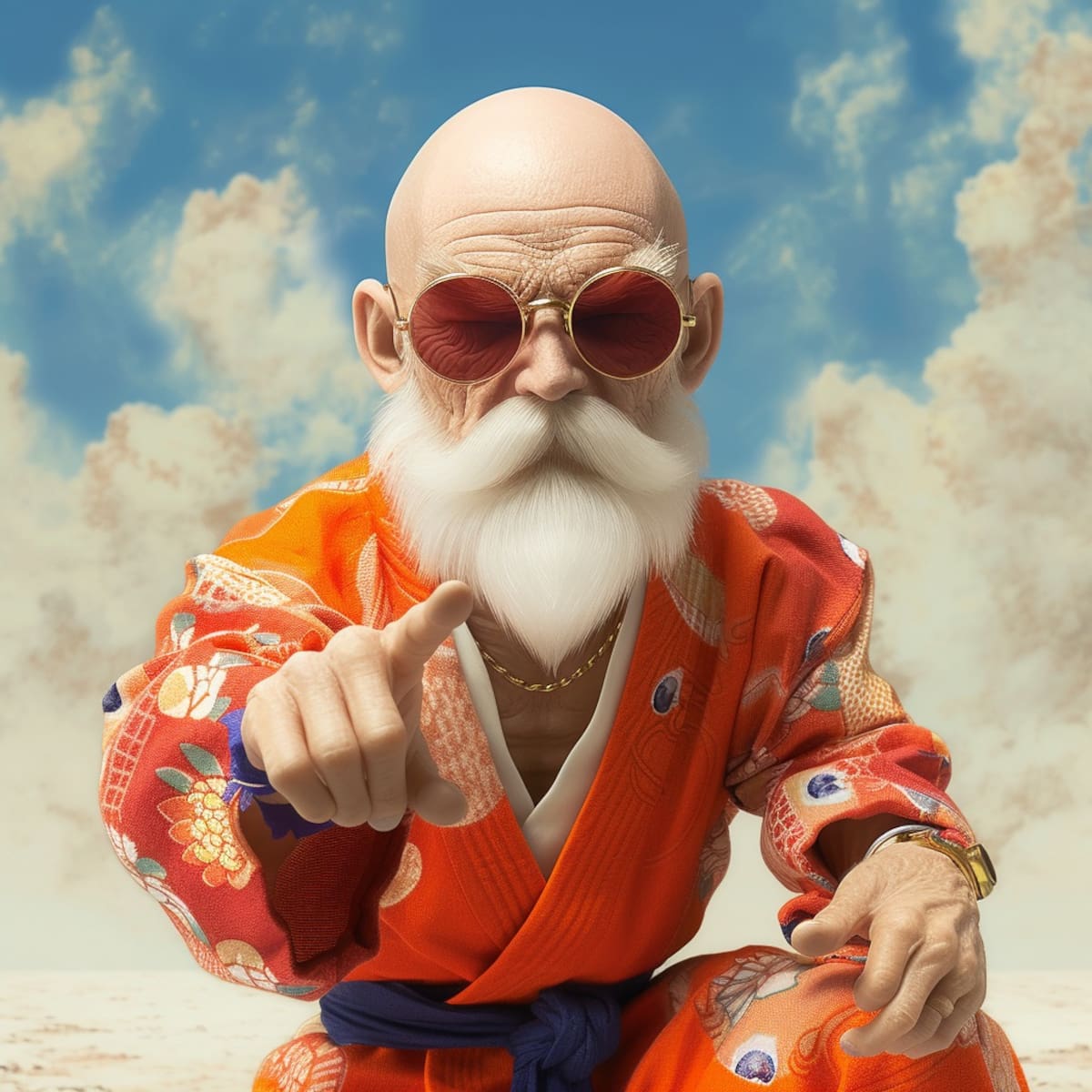 La inteligencia artificial nos presenta a Maestro Roshi, el viejo verde de Dragon Ball, como un sabio japonés con un estilo inconfundible.