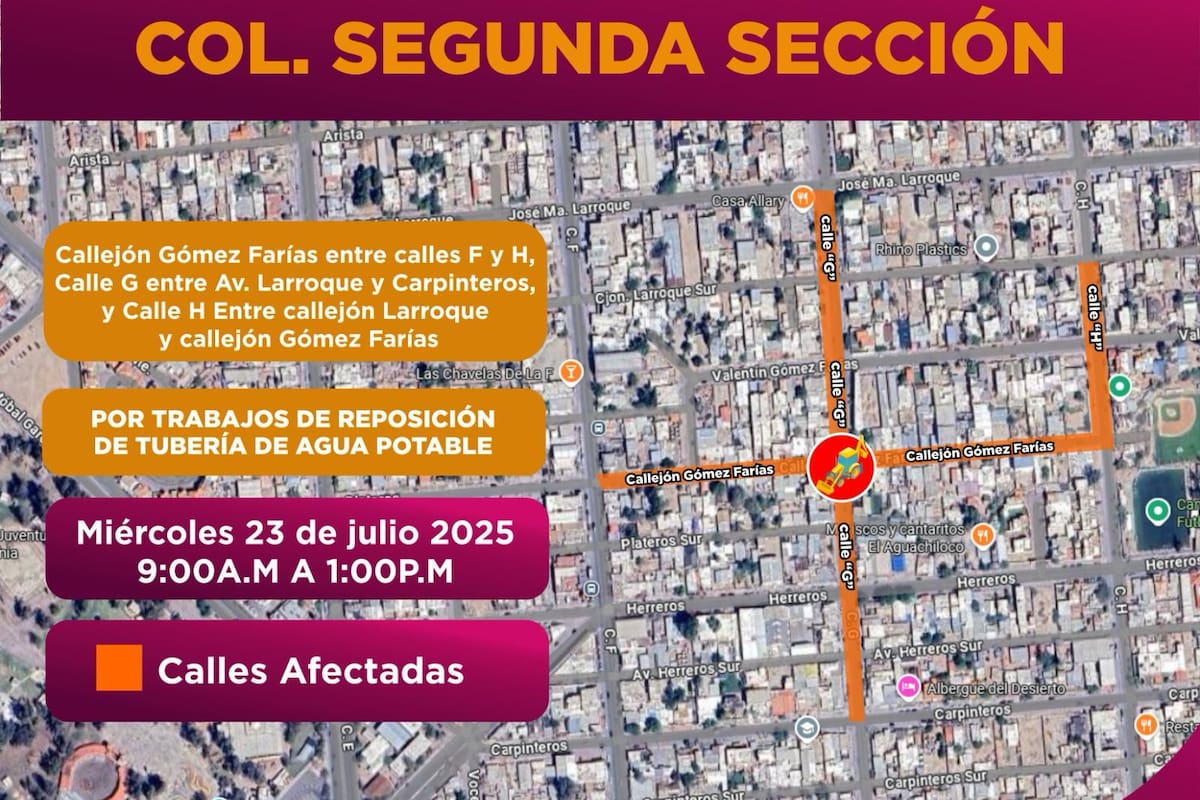 CESPM anuncia suspensión temporal de agua en la colonia segunda sección por trabajos de reposición de tubería