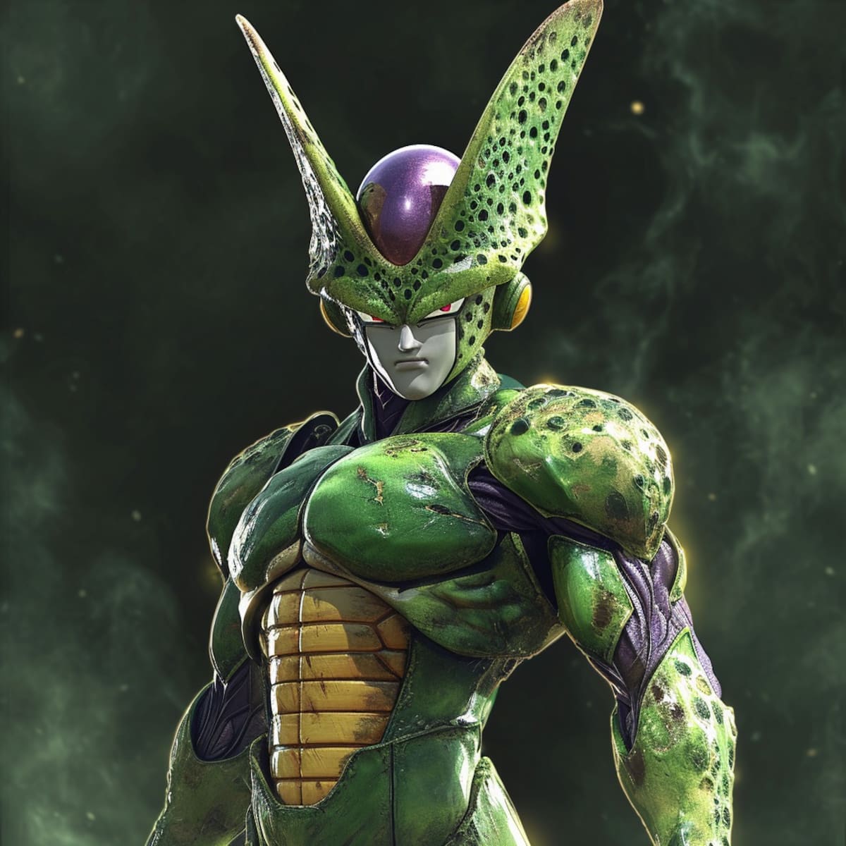 La recreación de Cell destaca por su imponente musculatura, fielmente replicada por la inteligencia artificial con sorprendente precisión.