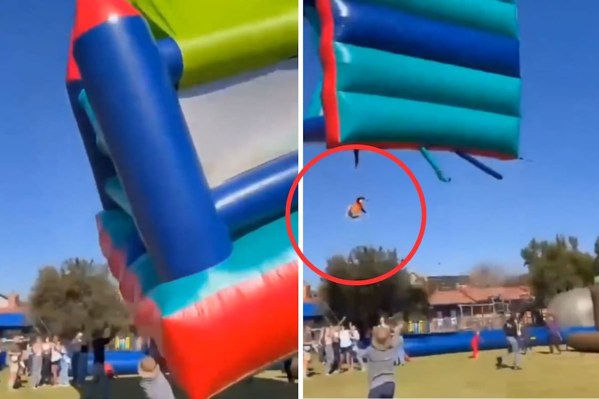 Castillo inflable con niños se eleva 12 metros por ráfaga de viento en Sudáfrica