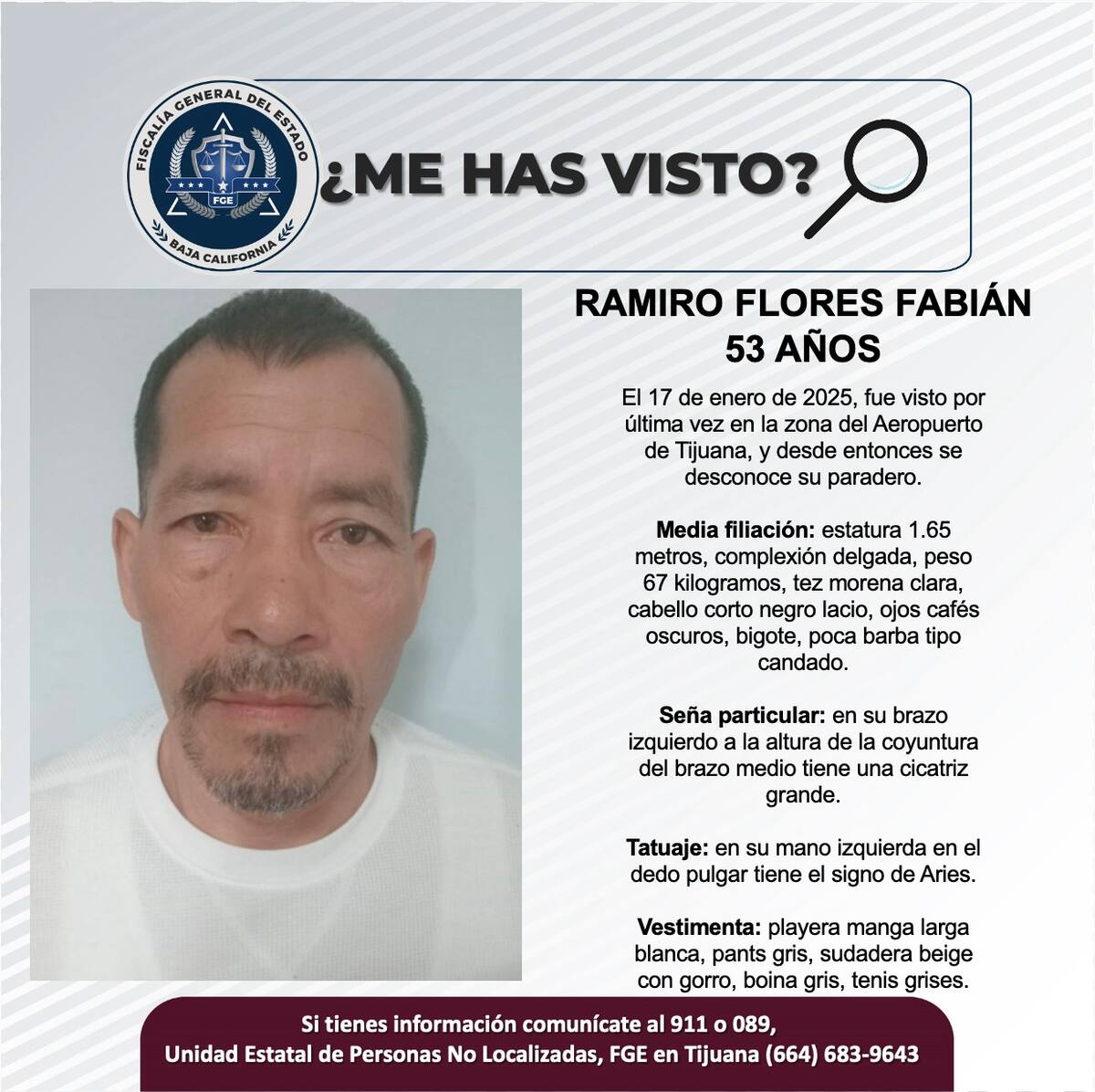 Ramiro Flores Fabián fue visto por última vez el 17 de enero de 2025.