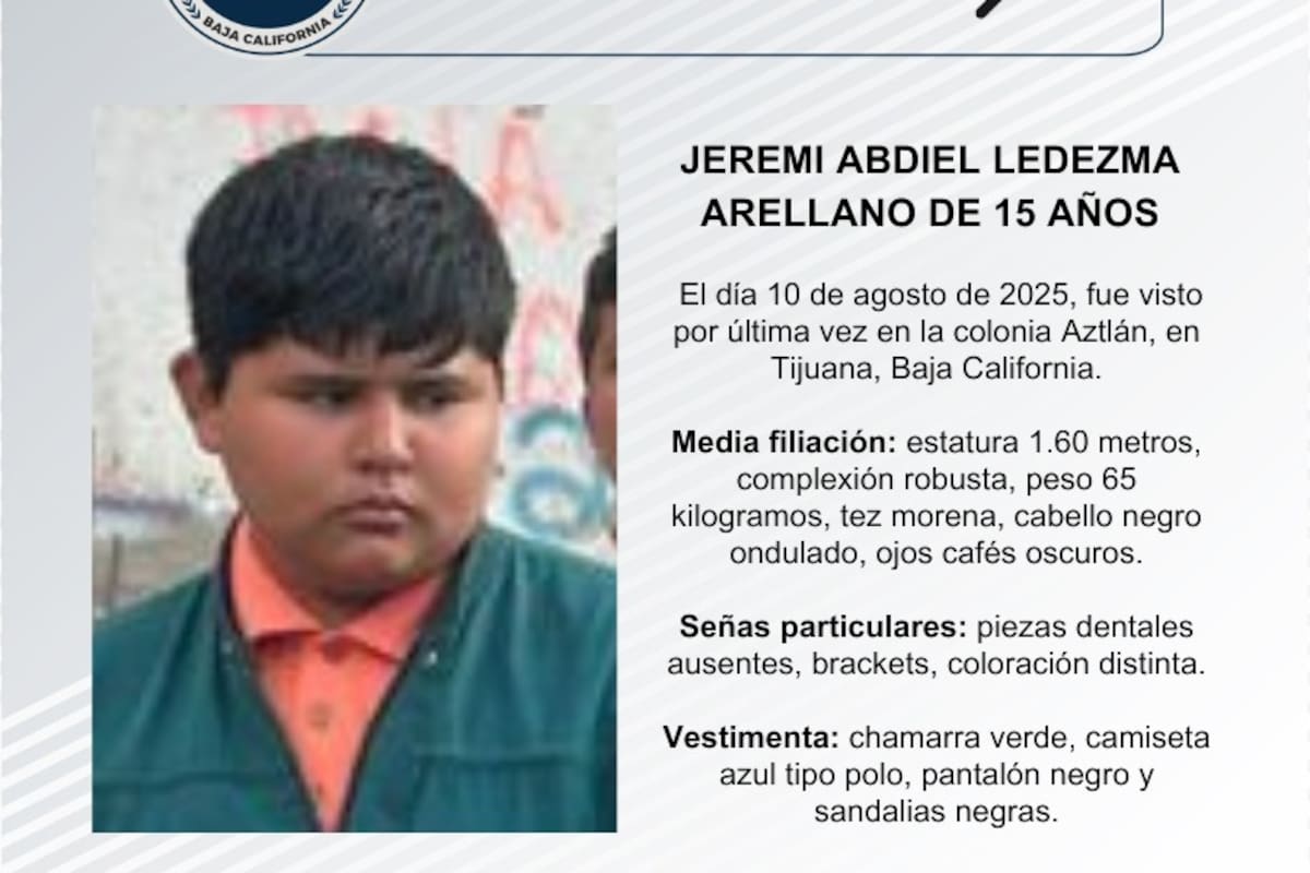 Se busca a Jeremi Abdiel Ledezma Arellano de 15 años