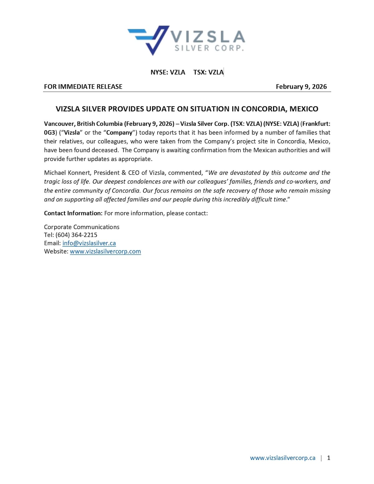 Crédito: Vizsla Silver Corp