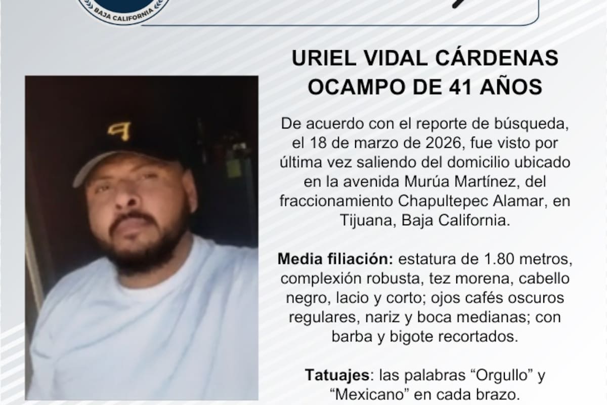 Se busca Uriel Vidal Cárdenas Ocampo de 41 años