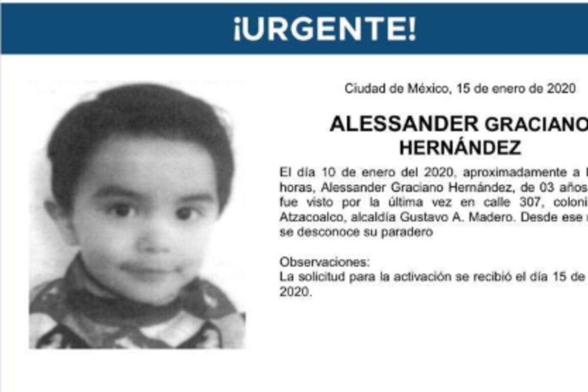 Alessander, de 3 años, fue visto por última vez el 10 de enero