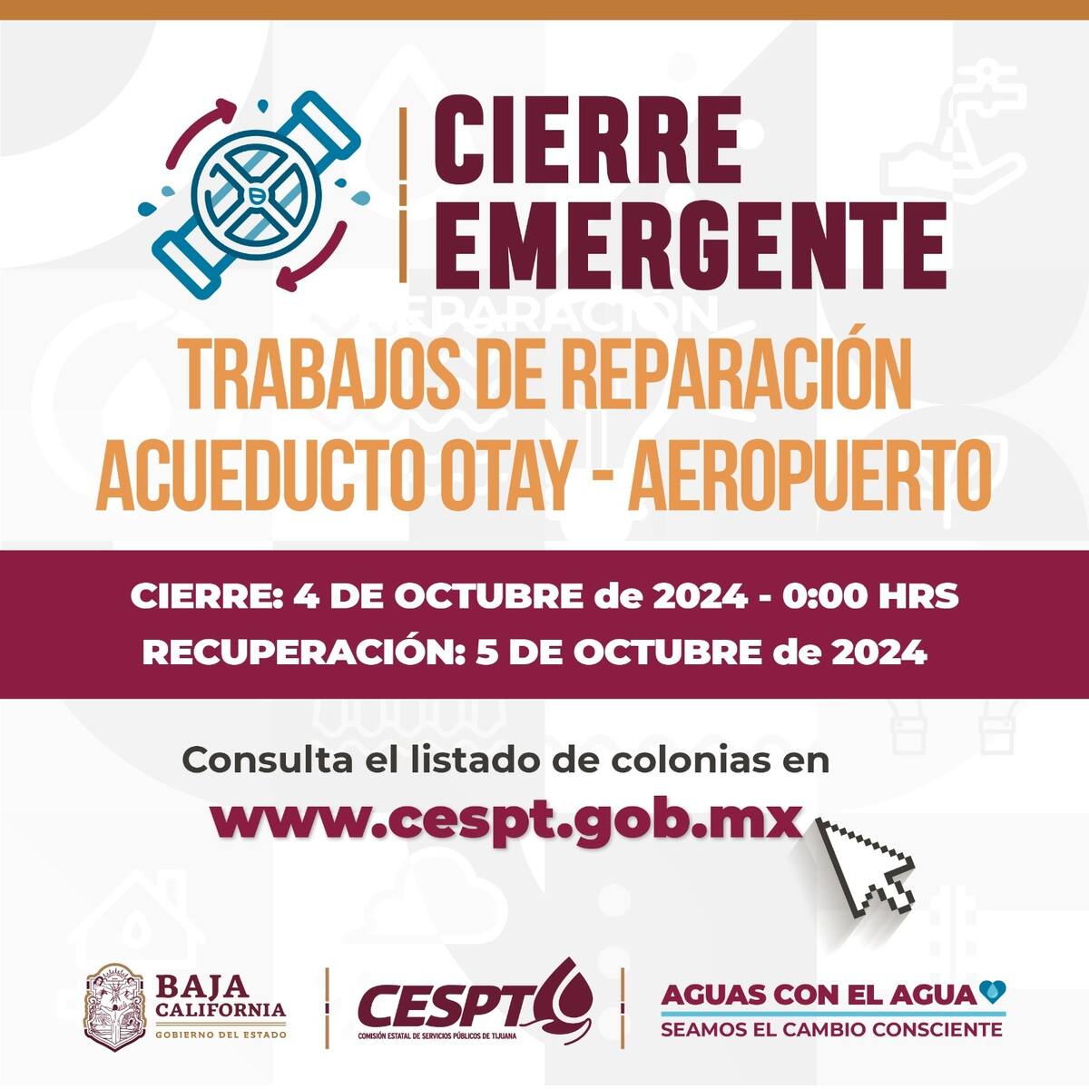 Cierre emergente de la Cespt en 110 colonias de Tijuana.