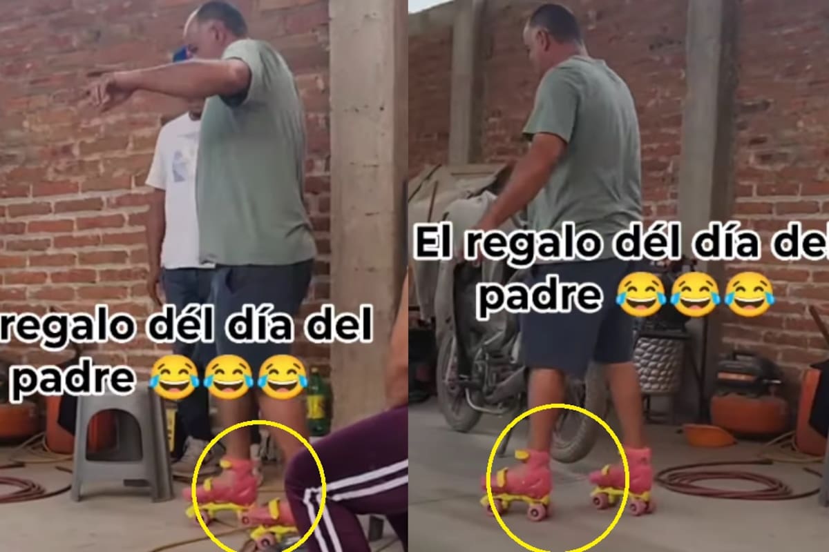 Le regala patines a su papá como broma y él se los pone: el momento se vuelve viral