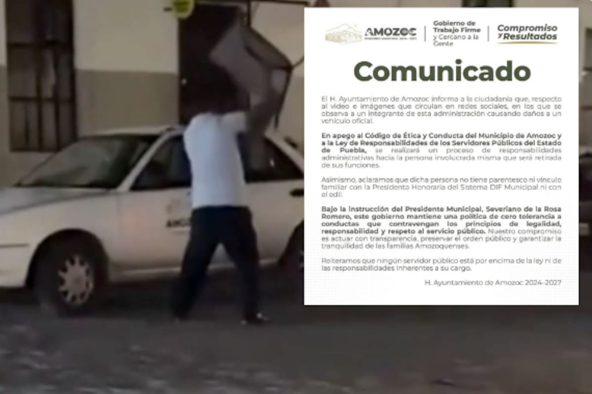 Despiden a funcionario de Puebla tras ser captado rompiendo el vidrio de un carro con una silla; Ayuntamiento inicia proceso administrativo