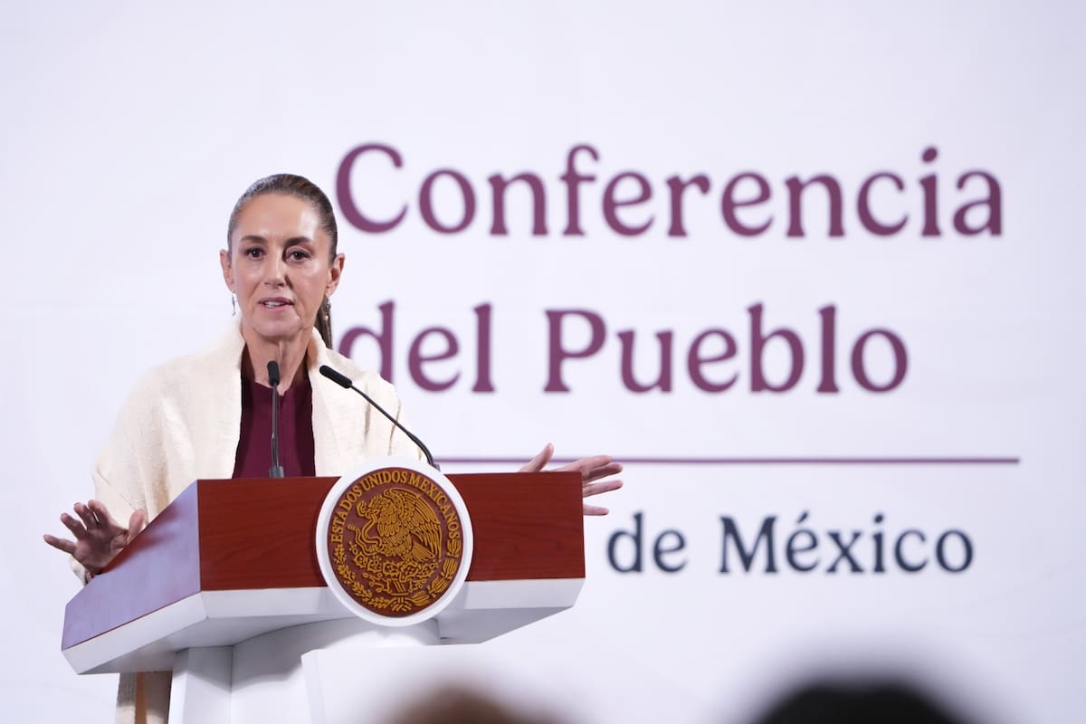 La presidenta Claudia Sheinbaum Pardo en su "Conferencia del Pueblo" del 8 de abril del 2025. | Crédito: Presidencia