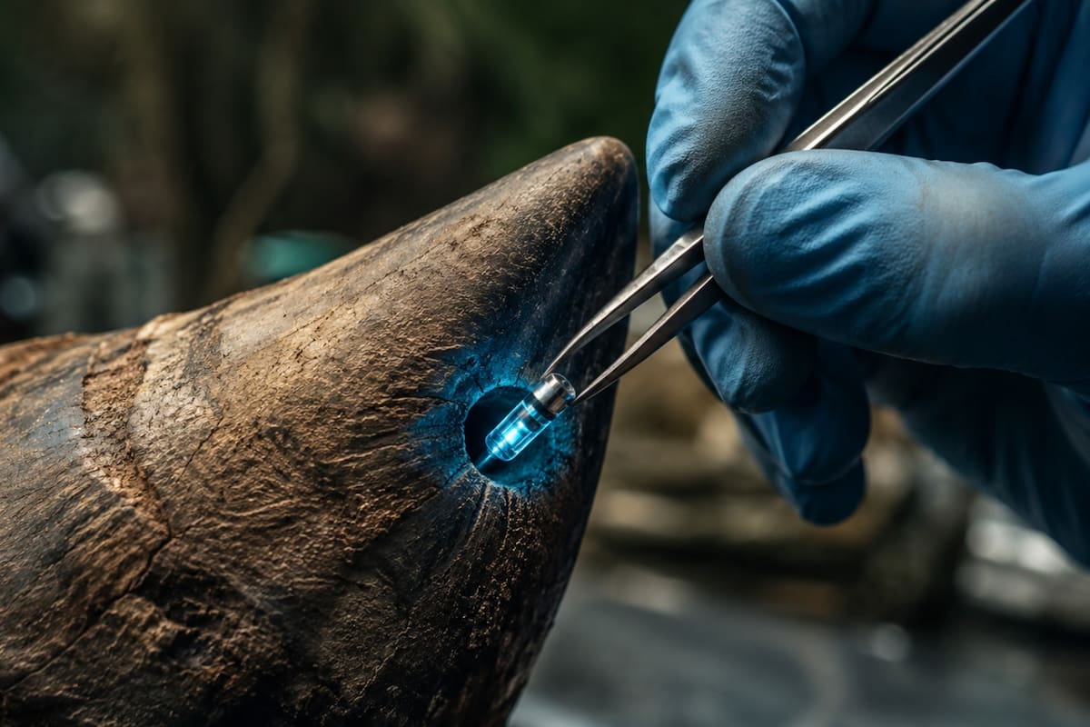 Inyectan material radiactivo en cuernos de rinocerontes vivos para activar las alarmas de armas nucleares en los aeropuertos y capturar a traficantes internacionales mediante una estrategia científica que convierte el producto en un veneno para los humanos que lo consumen ilegalmente