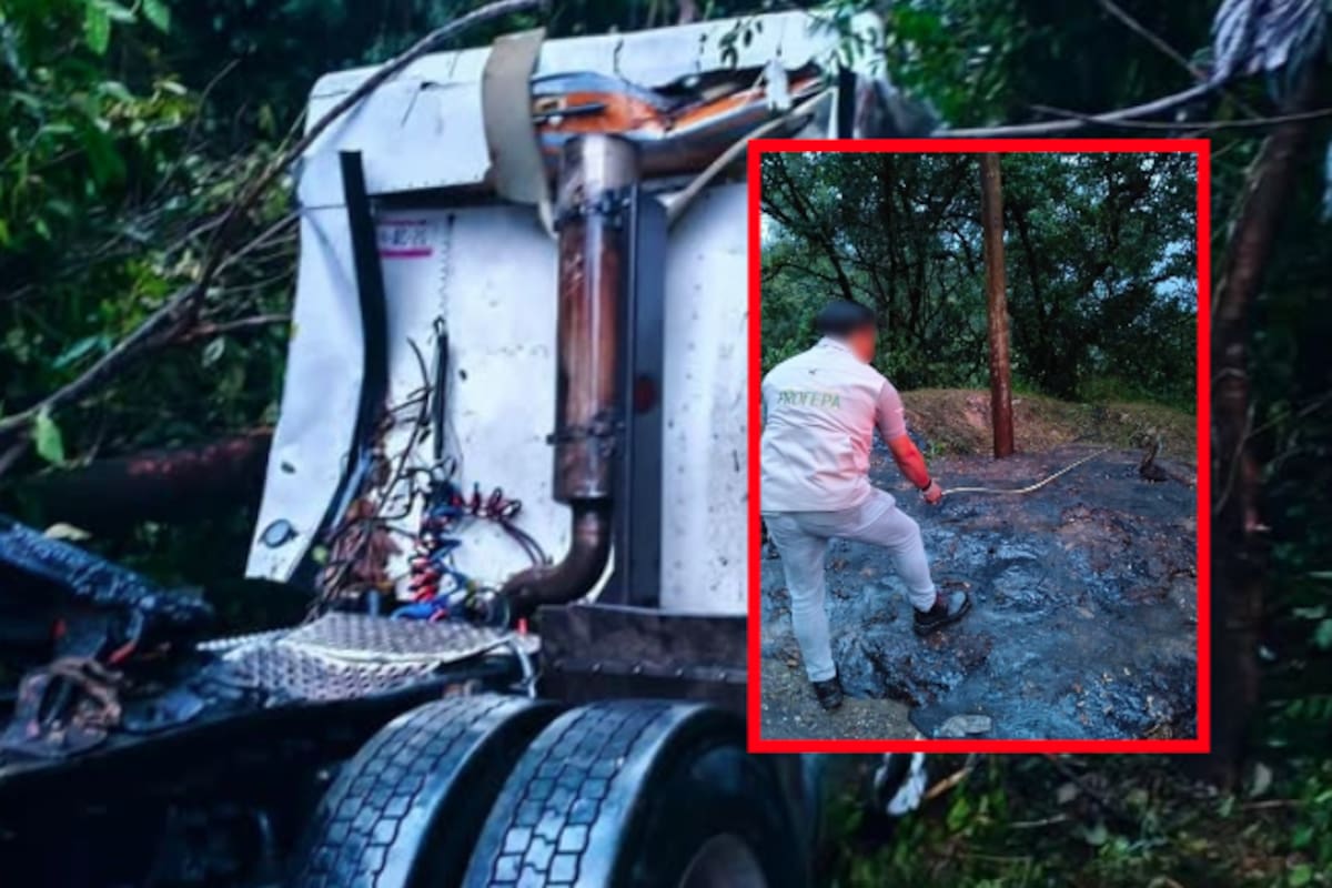 Volcadura de pipa con asfalto provoca derrame en Oaxaca