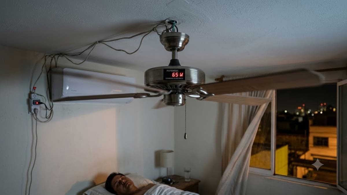 Expertos en eficiencia energética coinciden: dejar un ventilador de techo encendido toda la noche consume cerca de 0.4 kWh y suele gastar mucho menos que el aire acondicionado, aunque el costo en México depende de la tarifa de CFE