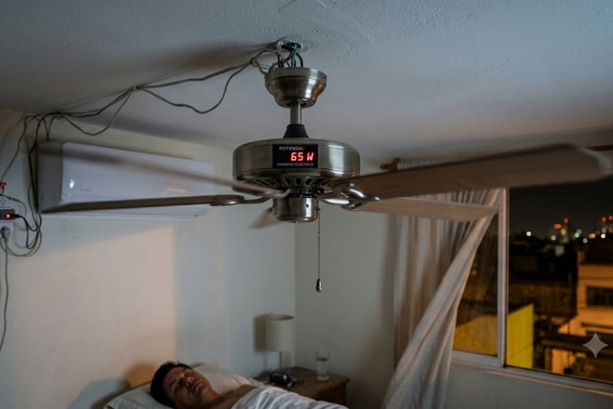 Expertos en eficiencia energética coinciden: dejar un ventilador de techo encendido toda la noche consume cerca de 0.4 kWh y suele gastar mucho menos que el aire acondicionado, aunque el costo en México depende de la tarifa de CFE
