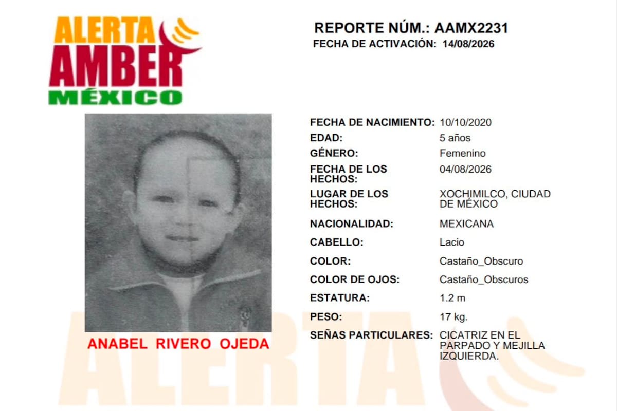 Se busca a Anabel Rivero Ojeda de 5 años