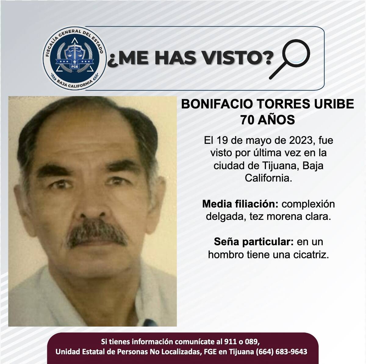 Bonifacio Torres Uribe fue visto por última vez el 19 de mayo de 2023.