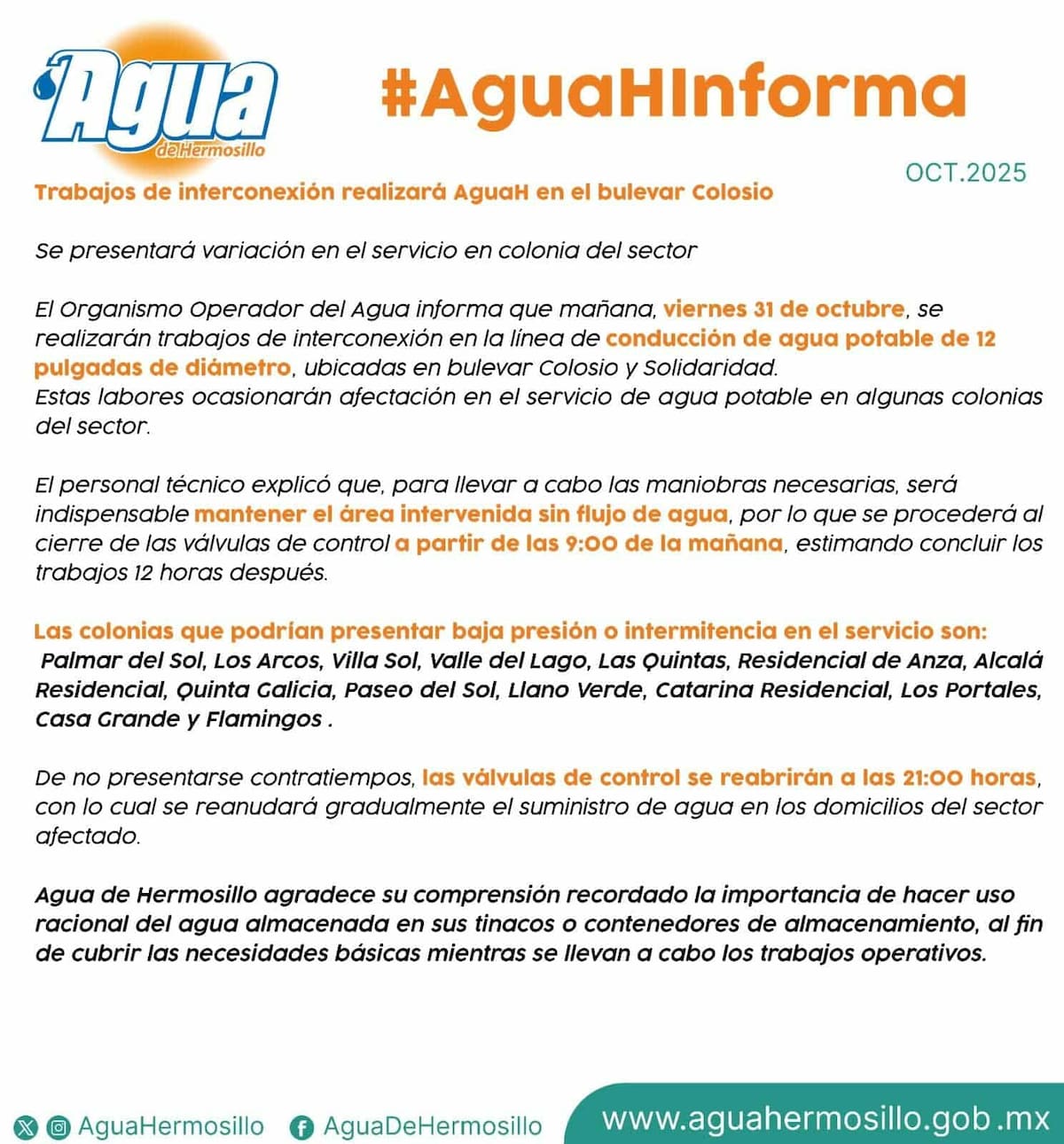 Foto: Agua de Hermosillo.