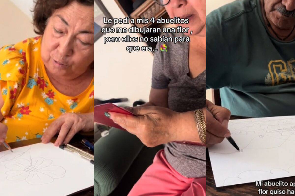 Una mujer les pidió a sus cuatro abuelos que le dibujaran una flor, y ella los sorprendió de esta forma