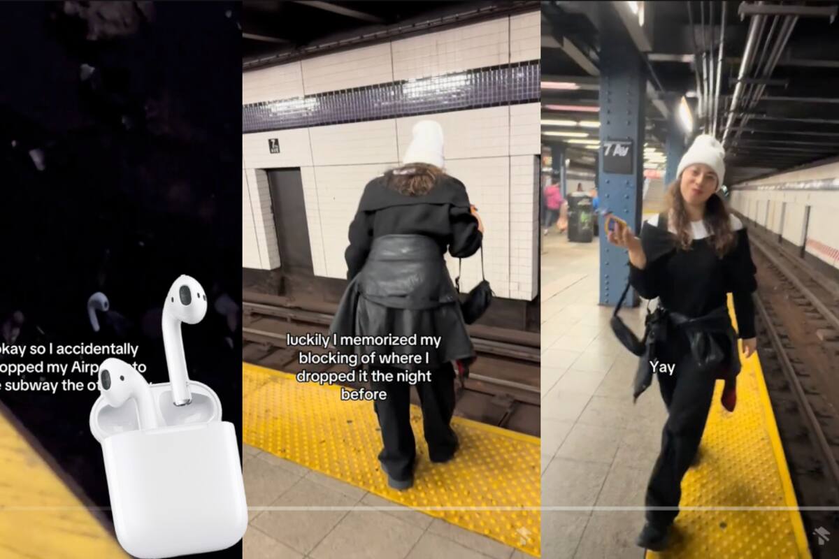 Ingeniosa joven rescata su AirPod de los rieles del metro en Nueva York con una cinta métrica y un imán