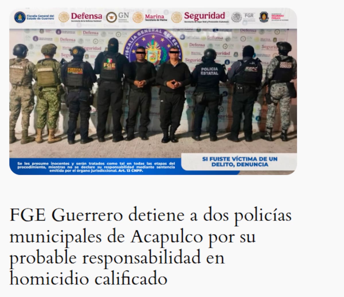 Fiscalía de Guerrero captura a dos policías de Acapulco por homicidio y asegura patrulla presuntamente relacionada con el traslado del cuerpo. Foto: Captura de pantalla
