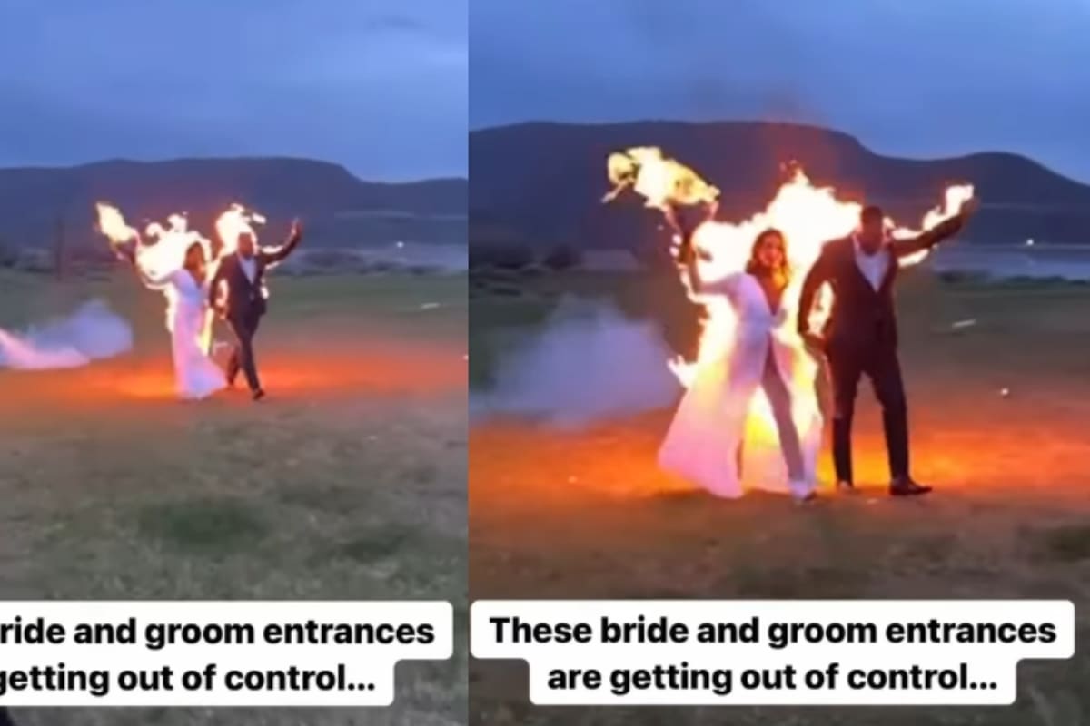 “Llegaron envueltos en llamas a su boda”: Novios hacen una entrada inusual y se vuelven virales