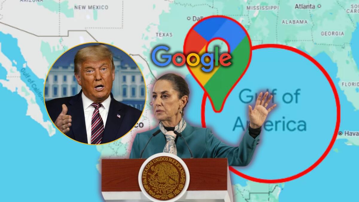 Sheinbaum plantea posible demanda a Google por cambio del nombre del Golfo de México. Foto: Especial (AP/Presidencia de México/Google Maps | Editada en Canva)