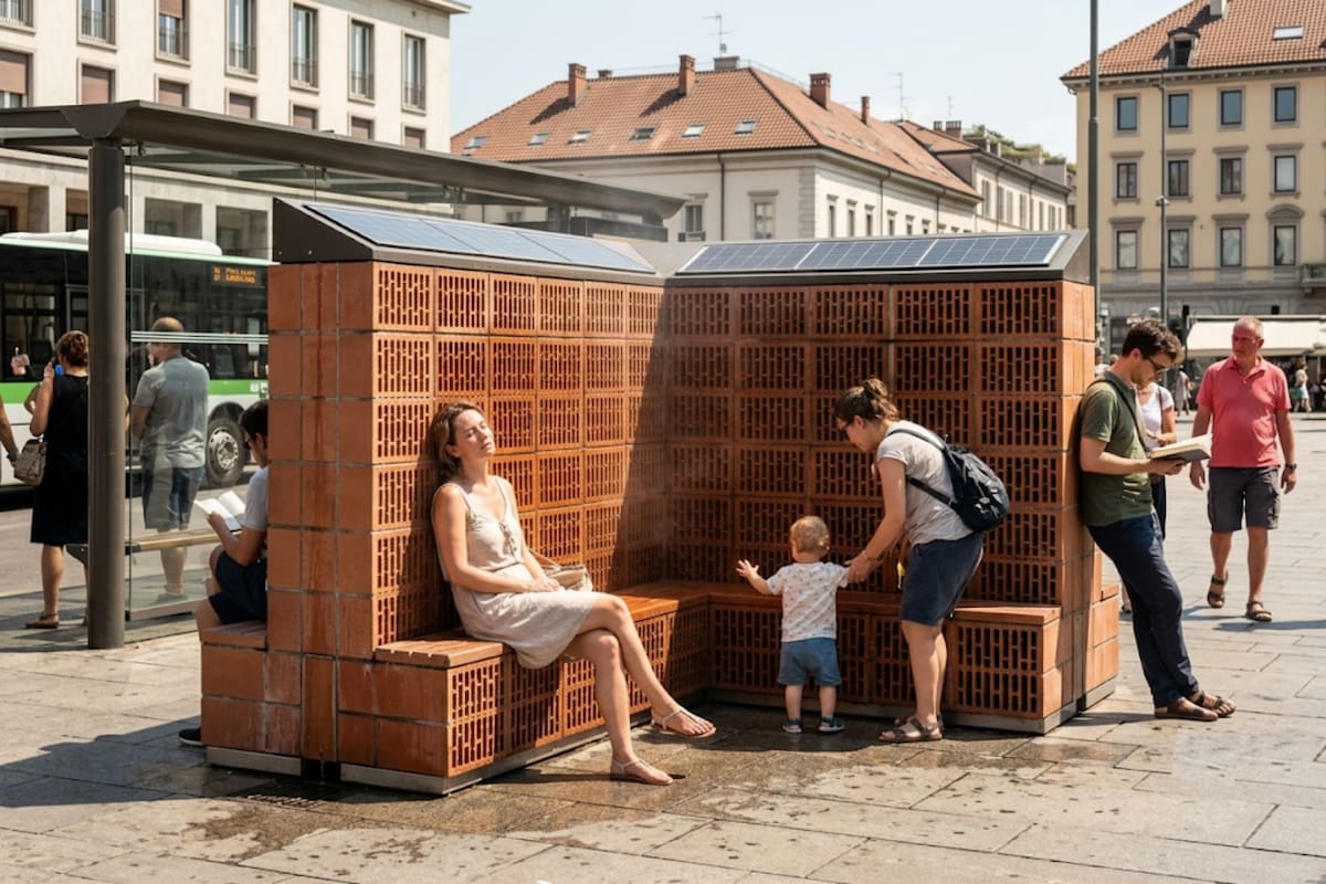 Desarrollan un sistema de ladrillos que reduce hasta 9 grados la temperatura con agua y energía solar, una solución pensada para plazas, paradas de transporte y espacios públicos cada vez más calientes