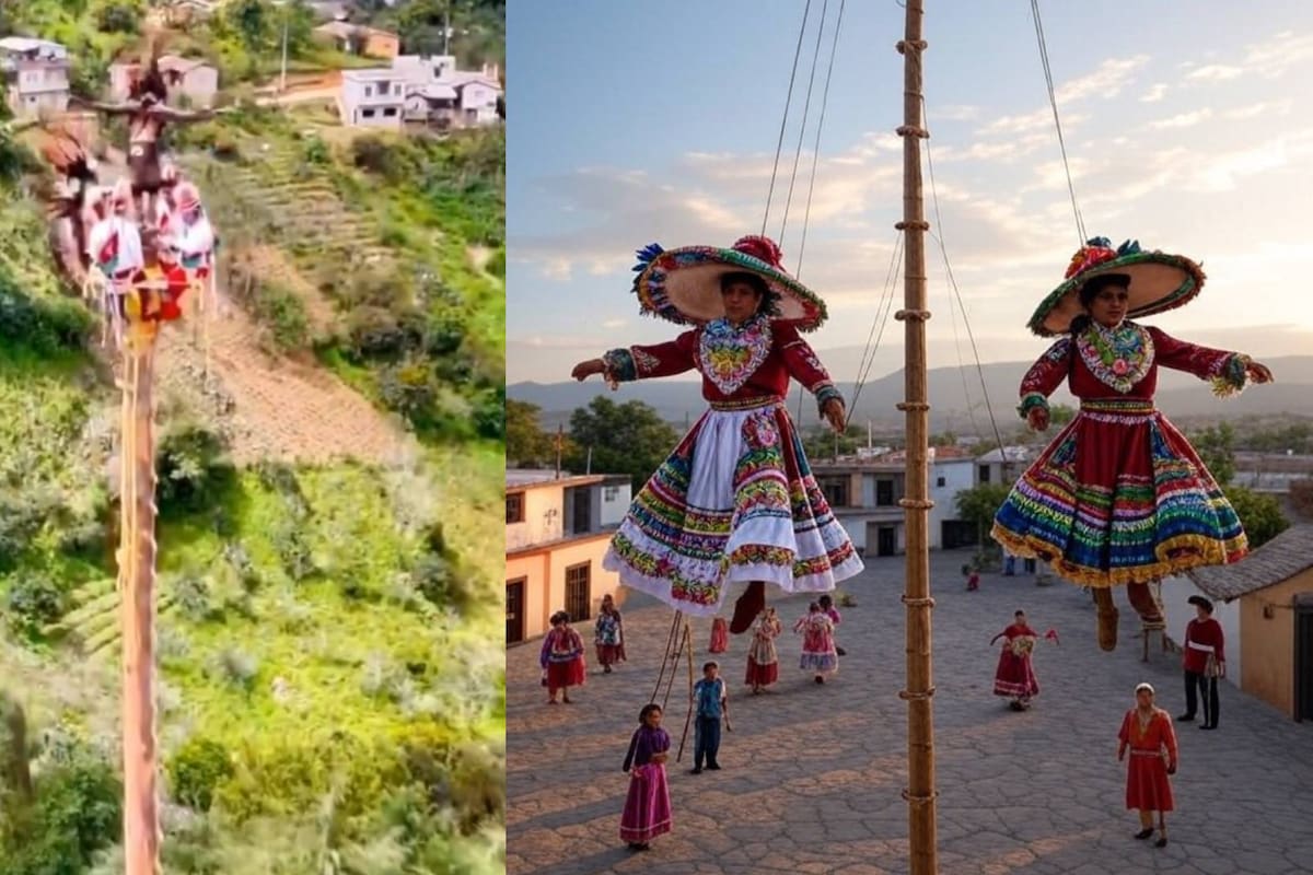 Así se salvó un volador de Papantla en Puebla de caer a más de 20 metros de altura tras perder el equilibrio por fuertes vientos