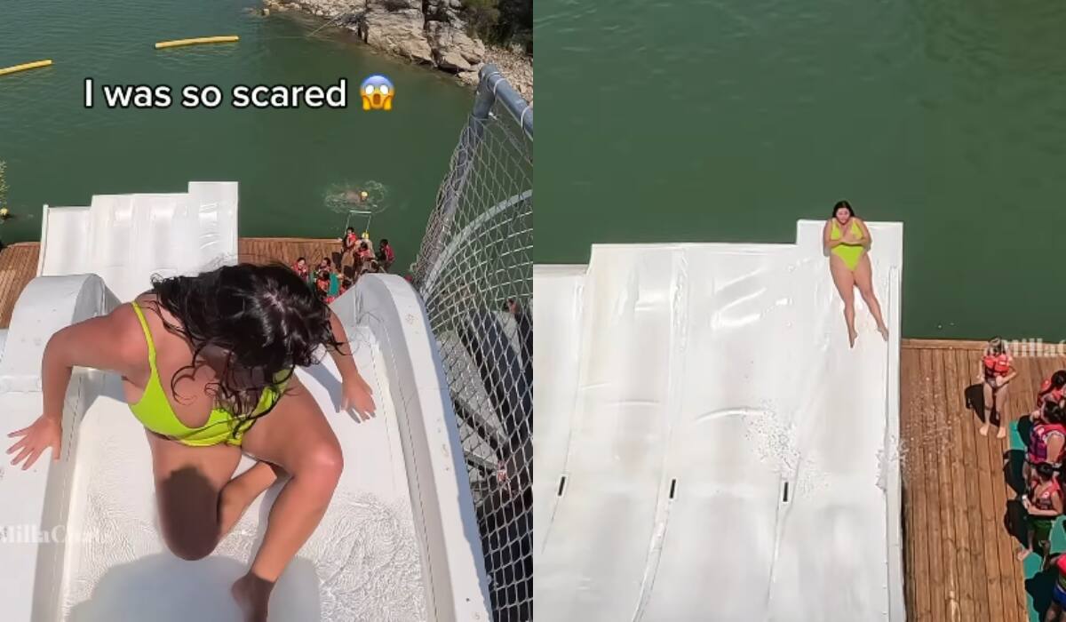 Mujer impacta en redes al intentar una peligrosa maniobra en un tobogán acuático