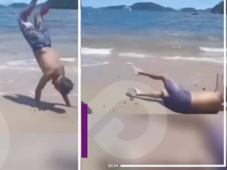 Gaviota causa sensación al “reírse” de un hombre que intentaba pararse de cabeza y cayó estrepitosamente en la playa