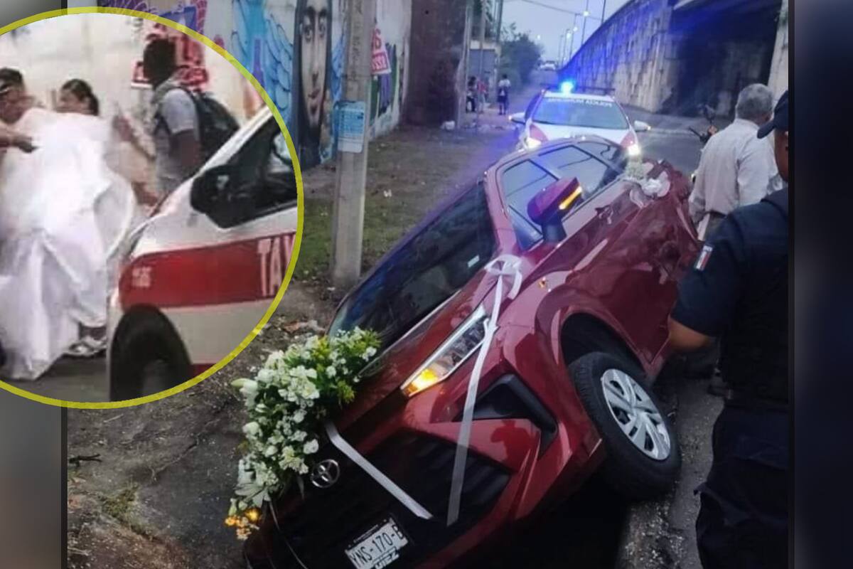 Novia sufre accidente de auto de camino a la boda y acaba en un canal de aguas negras en Veracruz