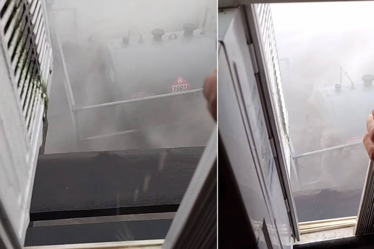 Abre ventana en Luisiana durante el paso del huracán Ida y el viento la arranca