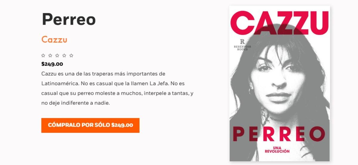 Precio del libro de Cazzu / Captura: https://www.penguinlibros.com/mx
