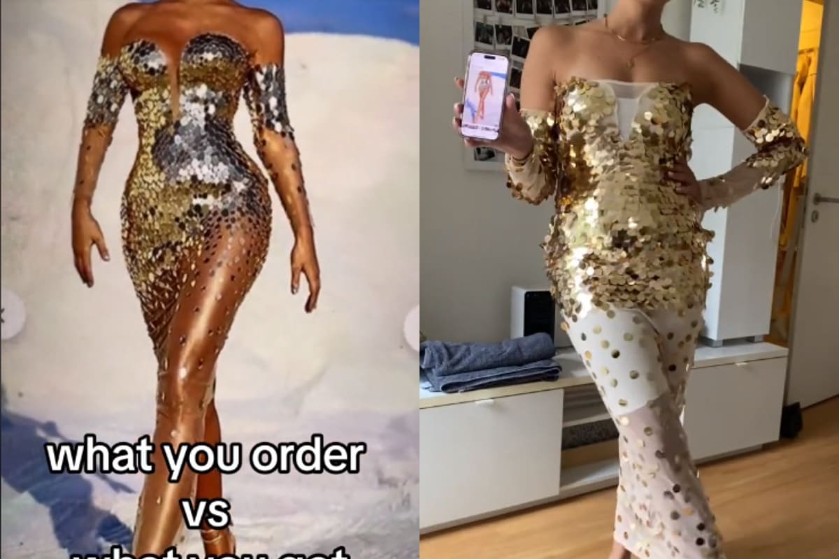 Mujer muestra el vestido que pidió en internet y lo compara con el que le llegó a su casa