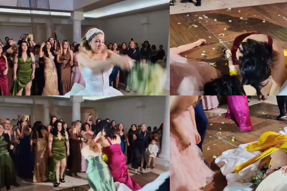 VIDEO: Mujeres se pelean por el ramo y terminan tumbando a la novia