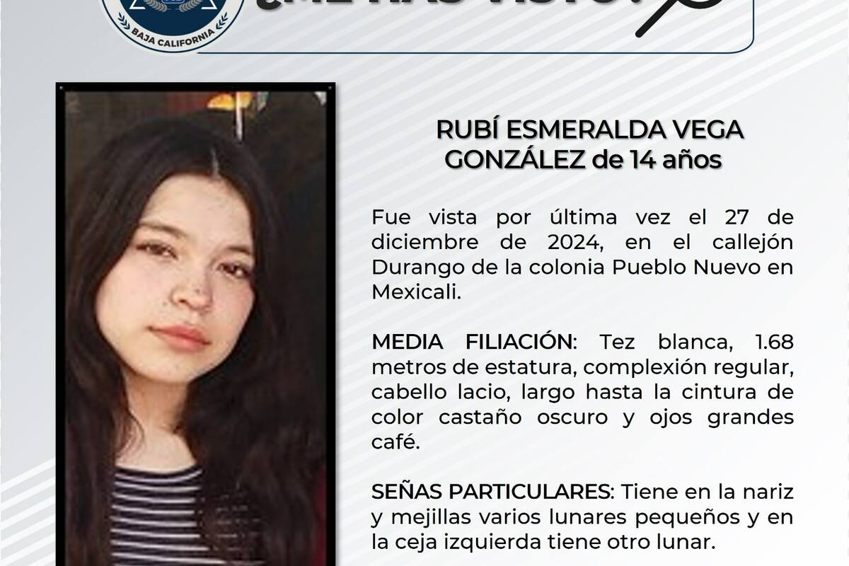 Se solicita ayuda para localizar a Rubí Esmeralda Vega Rodríguez