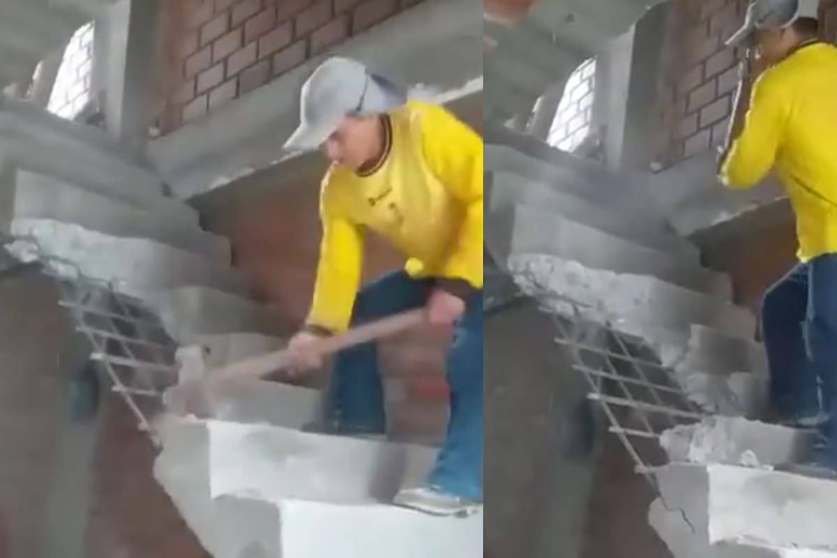 VIDEO: Albañil destruye escalera que acababa de construir, y esta es la razón