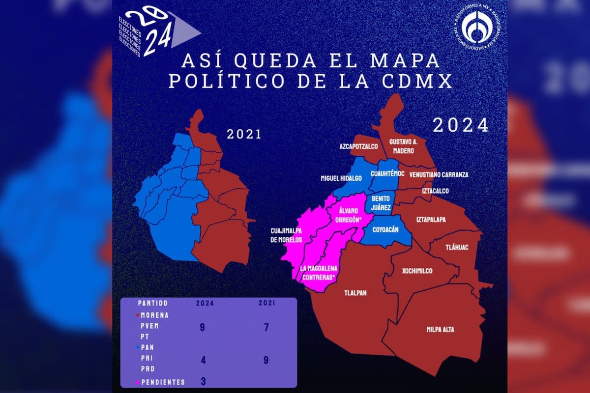 Elecciones CDMX: Morena adelanta en 11 de 16 alcaldías, ¿Cómo queda el mapa?